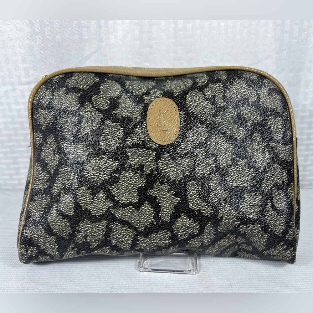 7037: Vintage Yves Saint Laurent YSL Monogram Zip Pouch Clutch